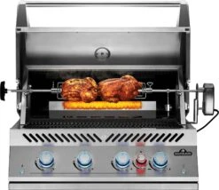 NAPOLEON 700-Series 32", Edelstahl, Einbau, Inkl. Drehspieß -Broil King Geschaft BIG32RB Grillhead Str Open KnobsLit BurnerOn Rotisserie WithFood 1