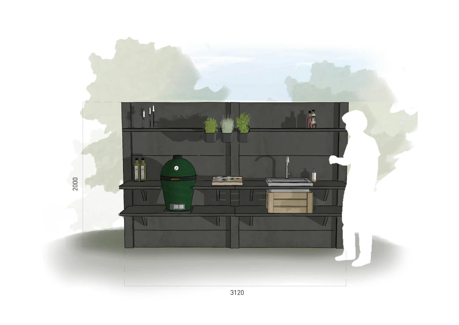 WWOO Designbeton-Outdoorküche Mare 1 WWOO Designbeton-Outdoorküche Mare